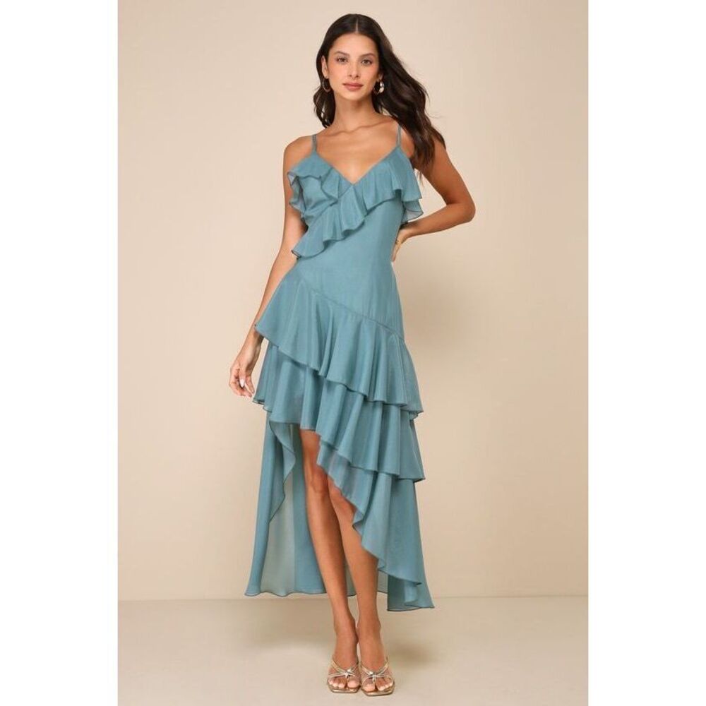 Lulus Asymmetrical Ruffled Midi Dress